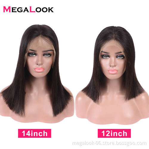 MegaLook Overnight Delivery Women Invisible Knots Vietnamese Straight Humain Hair 10 Inch Short Bob Wig